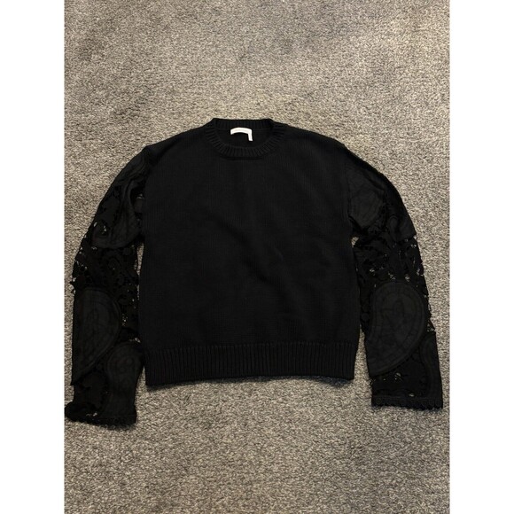 SEE BY CHLOE Lace Sleeve Crew Neck Sweater Top Size XS - Picture 1 of 7